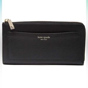 ♠️ NEW Kate Sade Eva L Zip Continental Leather Wallet - Black, WLRU5361